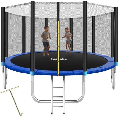 tectake® Trampoline de Jardin Extérieur Ø 427 cm Trampoline Rond avec Échelle, Filet de Protection & Tour rembourré, Enfants Adultes Certifié GS pour Une Sécurité Maximale