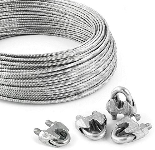 DQ-PP stålrep SET | 5 mm 6 x 19 mjuk | Förzinkad av stål | Byte 5 mm | Spänningslås kroköglor M5 | linsklämma bygel 5 mm | ledtråd för rankhjälp rep stål tråd skogsrep vindrep spännlina 40m Set 1