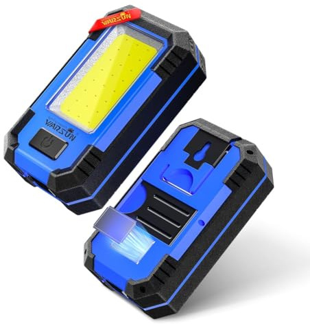 WARSUN Lampe de Travail c Baladeuse LED COB 1200 lumens Super Lumineuse Portable Lampe avec Base Magnétique et Crochet 30W Lampe Mecanicien pour Réparation(Bleu)