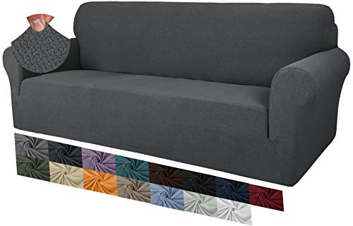 MAXIJIN Creative Jacquard Couch Covers for 3 Seater, Super Stretch Non Slip Sofa Cover for Dogs Pet Friendly 1-Piece Elastic Furniture Protector Sofa Slipcovers (3 Seater, Dark Grey)