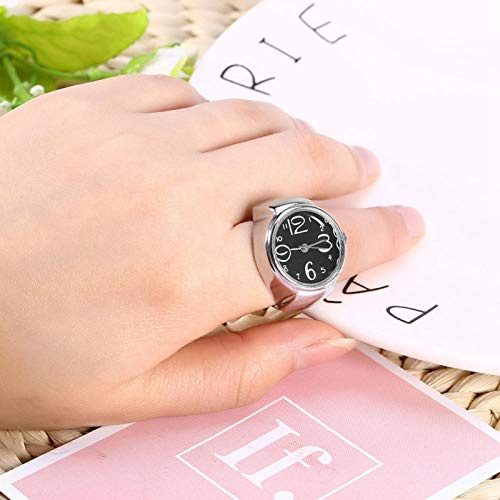 DAUERHAFT Reloj de Acero Inoxidable Reloj de Anillo Reloj de Anillo Especial Reloj de Anillo de Cuarzo Adecuado para Diferentes Ocasiones Regalos para Amigos(Black)