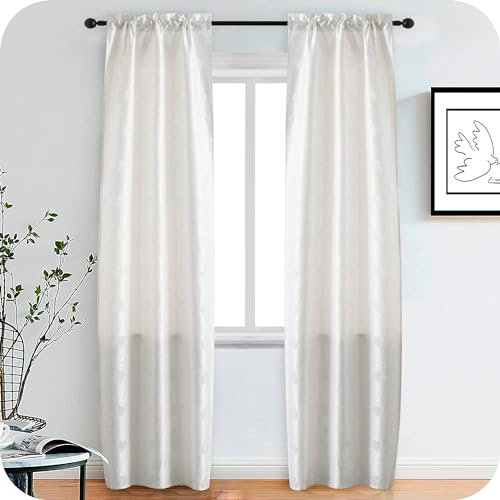GIRASOLE HOME® Coppia Tende Semi Oscuranti Fantasia Cuori con Fili d'Argento Tenda per Soggiorno e Camera 2 Pannelli con Tasca (Bianco, 70x235cm)