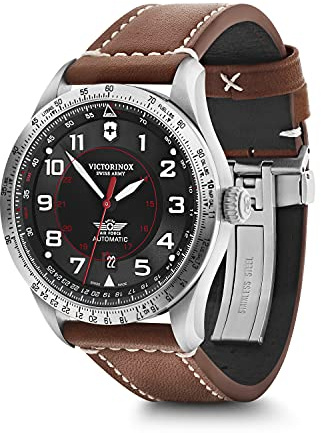 Victorinox Herren-Uhr AirBoss Mechanical, Herren-Armbanduhr, mechanisch, Wasserdicht bis 100 m, Gehäuse-Ø 42 mm, Armband 22 mm, 90 g, Schwarz/Braun