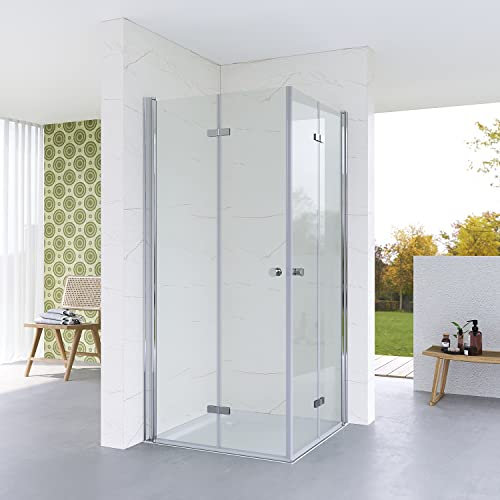 Duschkabine Eckeinstieg Falttür 120x90 x 187 cm Eckdusche Falttüren Begehbare Dusche Duschabtrennung Ecke Bodengleich Barrierefreie Duschwand Glas faltbar klappbar rahmenlos 5 mm Echtglas ESG klar