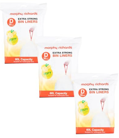 Morphy Richards 979038 Lemon Scented 60 Litre Bin Liners, Pack of 60 (3 x 20), White