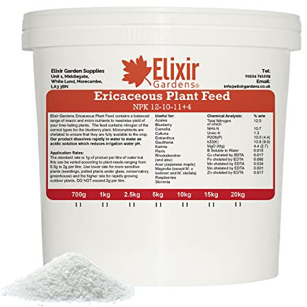 Elixir Gardens Soluble Ericaceous Fertiliser/Feed | Azalea, Rhododendron, Acer, Magnolia & Camellia Plant & Shrub Food | NPK: 12-10-10 + 4 | 2.5kg Resealable Tub