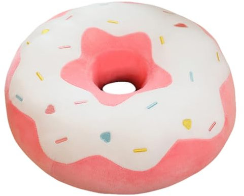 EXQULEG 3D Donut Kissen PlüschKissen, Dekokissen Sitzkissen Rundes Donutkissen Zierkissen für Bürostuhl, Autositz (Weiß-rosa,38cm)
