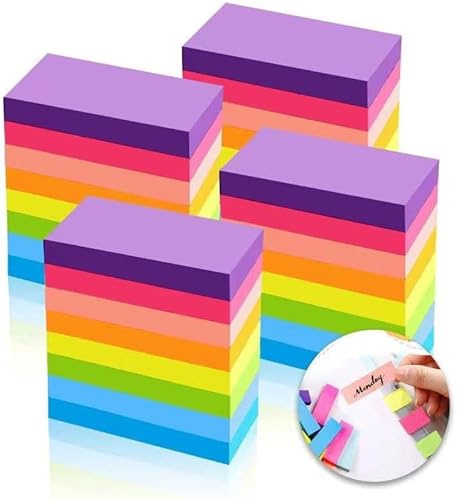Note Autocollant, 1600 Feuilles Auto-Adhésif Couleur Notes Adhésives, Notes Autocollantes Marque Pages Pour Book Etudiants Lecture Bureau(8 Couleurs, 76 x 26 mm)