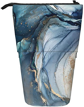 Teleskopisch Mäppchen Marmor Blau Weiß Gold Aquarell Stifteköcher Mit Reißverschluss Federtasche Grosse Kapazität Stehen Bleistifthalter, Für Teenager, Büro