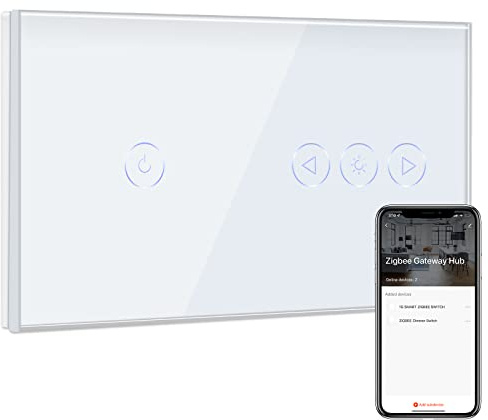 BSEED ZigBee Single Live Lichtschalter 1 Fach mit ZigBee Dimmer Schalter, Smart Home ZigBee Schalter, Wandschalter Lichtschalter Unterputz Glas arbeitet Smart Life/Tuya, Alexa Weiß(Hub erforderlich)