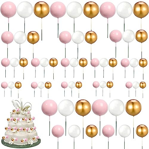 Decoración Tarta de Bolas, 60 Piezas Toppers De Pastel De Mini Globo, Topper Pastel Bolas Espuma, 1 Juego 3 Colores 4 Tamaños, Para Cumpleaños Boda Necesita Decoración (Rosa)