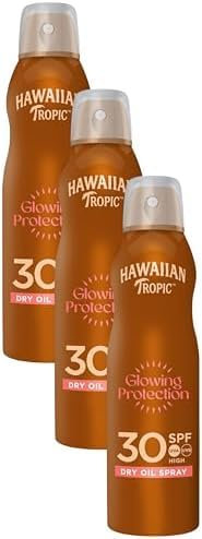 Hawaiian Tropic Protective Dry Oil Continuous Spray SPF 30 with Coconut and Mango 180ml | Dry Oil Spray (Pack of 3)