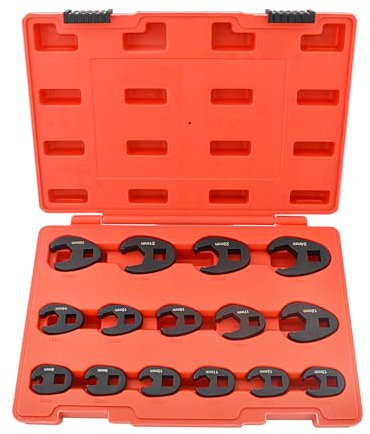 Gunpla 15pcs Crowfoot Wrench Set, Heavy Duty Metric 8-24mm Flare Nut Wrenches Spanners with Open End Chrome Molybdenum 3/8 inch and 1/2 inch Drive Ratchet Extension Crow Foot Tools for Fasteners