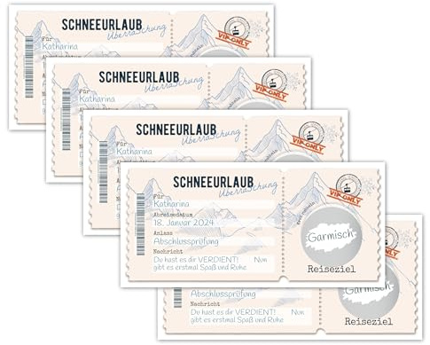 PICTALOO Reisegutschein Karte Skiurlaub - Gutschein Reise Urlaub mit Rubbelaufkleber - Gutscheinkarte Ski Wintersport Skifahren Snowboard Wandern, Geschenkverpackung Überraschung Winterurlaub (5x)