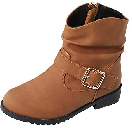 DUHGBNE Bottes décontractées avec décor à boucle pour filles Bottes western pour enfants Bottines d'équitation à talon bas pour filles Bottes 28, marron, 36 EU