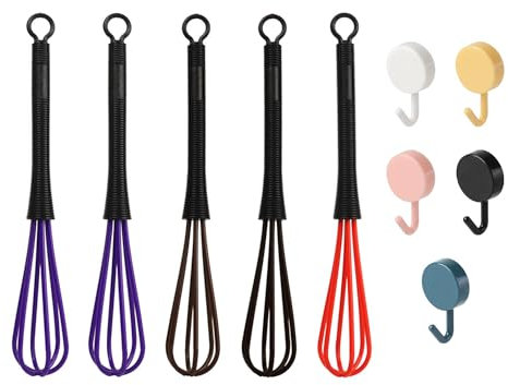 Fouet en Plastique 5 Pièces avec Crochet 5 Pièces, Mini Fouet, Accessoires Fouet pour Coiffeur, Mini Fouet à Crème Fouet, Fouet Colorant Cheveux