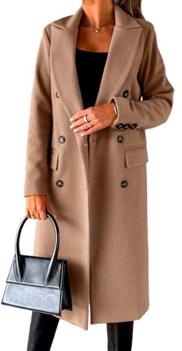 IDEALSANXUN Wool Coats for Women Fall Fashion Outfits 2026 Long Dress Ladies Double Breasted Trench Coat Warm Peacoat Jackets Winter Clothes, Khaki, M