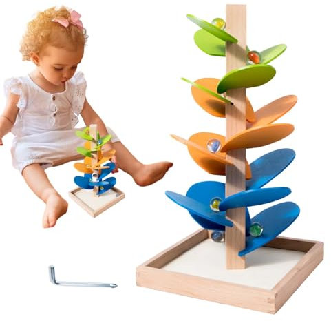 demaxiyad Wooden Music Tree Toy,Colorful Marble Ball Run Track Game Rainbow Tree Building Set | Wooden Marble Music Tree Wooden Rolling Balls Toy with 8 Balls for Interactive Play