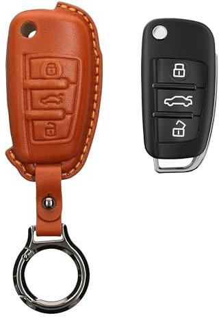 kwmobile Premium Leder Autoschlüssel Schutzhülle kompatibel mit Audi 3-Tasten Klappschlüssel Hülle - Schlüssel Tasche - Braun