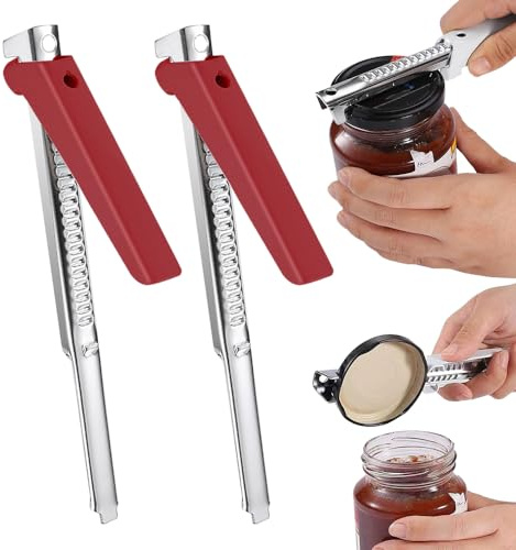 Dosenöffner Manuell Lid Opener, Non-Slip Flaschenöffner für Senioren, Multifunctional Deckelöffner für Senioren Schwache Hände (2, Rot)