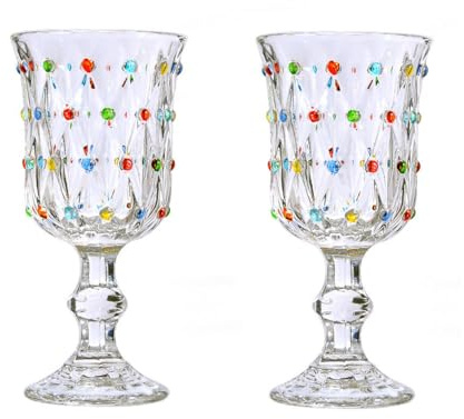 HIUHIU Vintage Weingläser 2er Set | HIUHIU Vintage Weingläser 2er Set, farbige Weinpokale Glasbecher Set Vintage Trinkgläser für Bars, Restaurants, Party und Ele
