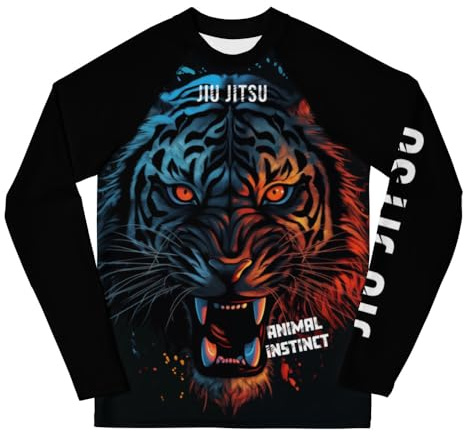 Youth Boys No Gi Jiu Jitsu Rash Guard - Fierce Tiger - BJJ, Wrestling White