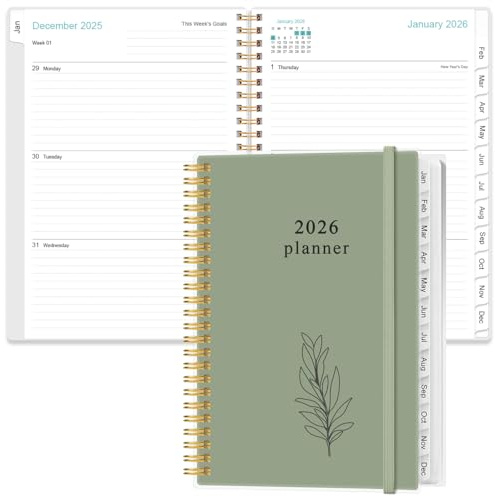 2026-2027 Planner - Planner 2026-2027 from July 2026 - June 2027, Weekly & Monthly Planners Spiral Bound with 12 Monthly Tabs, Inner Pocket, 6.4 x 8.5, Green