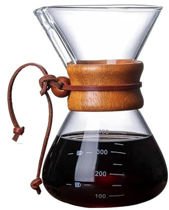 MIATTCLD Pour Over Kaffeebereiter, 400ml/800ml Borosilikatglas Kaffeekanne, Kaffeemaschine mit doppelschichtigem Edelstahlfilter für Zuhause, Café, Büro, Camping und Restaurant (400ml)