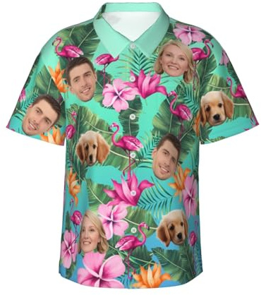 Naispanda Personalisiert Herren Hawaiihemd mit Gesicht Foto, Hawaii Hemden Personalisiertes für Männer, Personalisierte Foto Hemden mit kurzen Ärmeln, Button Down Hemden im Hawaii-Stil für Männer