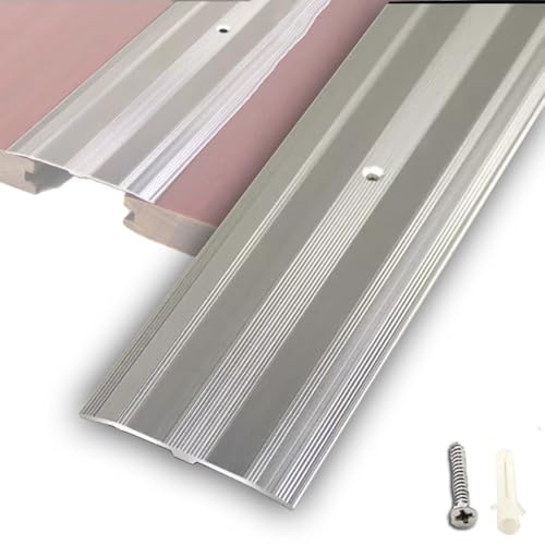 QSPNVFB Aluminium Übergangsleiste, Flachboden Abdeckleiste Für Bodenlücken, Übergangsprofil Teppichkantenleiste Ausgleichsprofil Für Laminat Fliesen(Silver)