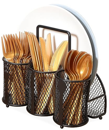 COLLBATH Utensilienhalter Aus Metall Unterteilte Besteck-aufbewahrungsbox Organizer-halter Für Partys Und Picknicks Draußen Leicht Zu Reinigen Tragen