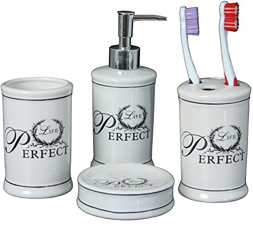 SET 4 PIEZAS BAÑO CERÁMICA C/CAJA REGALO DOSIFICADOR:°7X19CM