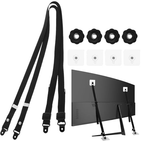 ifundom Paquete de 2 correas de seguridad ajustables para TV, sin taladro, adhesivas, antivuelco, para pantallas planas a prueba de bebés, se fijan a la pared del gabinete o correas de terremoto de
