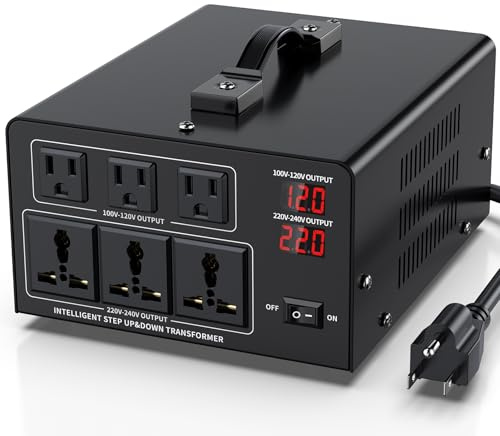 6000W Voltage Converter Transformer Step Up 110V/120V to220V/240V or Step Down 220V to 110V AC Power Converte, Circuit Breaker Protection, 3 US sockets, 3 Universal sockets, LCD Display