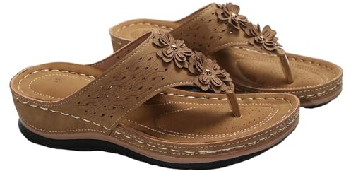Flipflops dam läder tåsandaler ortopediska damer sandal lätta ortopediska skor supermjuka fritidssandaler andas sommarskor öppen tå tåpantolett cool, BRUN, 44 EU