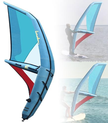 STWBHW Voile Gonflable, Voile de Paddle Gonflable, Planche à Voile Professionnelle, Bleu et Rouge, Surface de Voile de 45,21 pi², Rotation de la Base à 360°, idéale for la Planche à Voile(Blue)