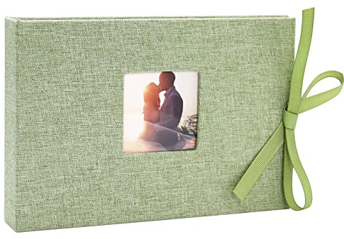 Vienrose Álbum de Fotos 10x15 Cubierta de Tela de Lino, Mini Libro de Fotos con Bolsillos, Páginas Transparentes Con Capacidad para 52 Fotos, Verde Hierba (1 Paquete)