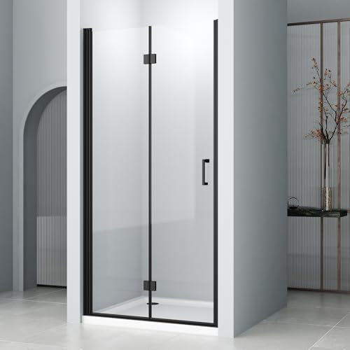 Nischentür 100 x 195 cm Duschabtrennung Faltbar Duschwand für Dusche Duschtür aus 6mm NANO ESG Glas Rahmenlos duschtrennwand, Schwarz