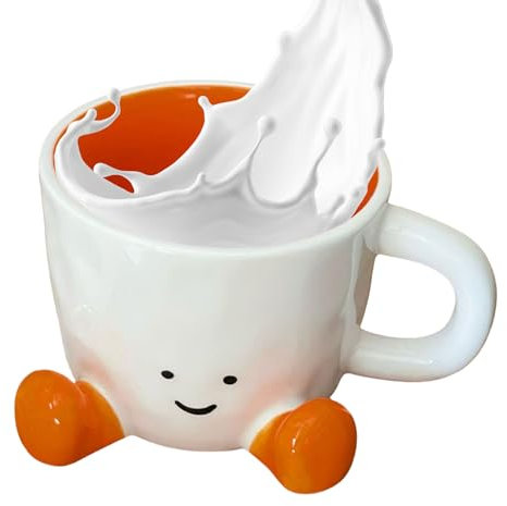 Jvjggag Cute Ceramic Mug, Novelty Teacup with Feet, Hand-Kneaded Decorative Accessory, Pen Holder, Home Desk Use,9.7x7.3x3.5cm/3.82x2.87x1.38 Inches, Brown Orange, Single