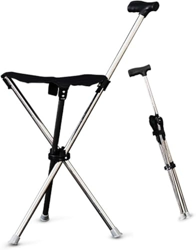 Bastone da passeggio con sedile pieghevole, canna da equilibrio leggera da 150 kg, sedia pieghevole portatile in alluminio, altezza regolabile e design antiscivolo per adulti, anziani e in recupero