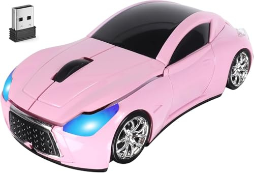 YOCUNKER Wireless Mouse Cute Car Mice,Pink Portable Compact Novelty Cool Fun Funny USB Mouse for Laptop PC Computer Tablet Macbook Women Men Mom Dad Small Hands Travel Office School Gift