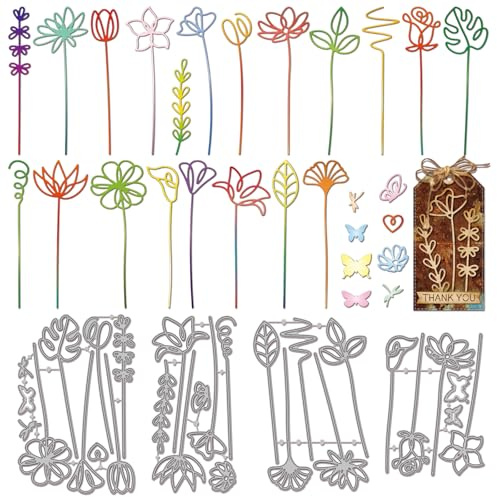GLOBLELAND Lines Flowers Leaves Cutting Dies Floral Metal Die Cuts Bouquet Accent Cutting Embossing Templates for Scrapbooking Crafts Paper Cards Making