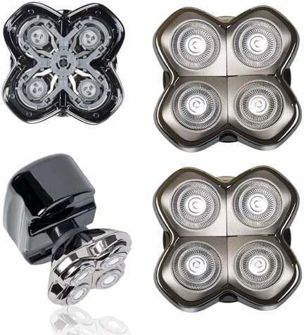 Testa di Ricambio Rotante a 4 Teste per Rasoi Elettrici – Compatibile con Pitbull Skull Shaver, Butterfly Kiss Pro e altri – Teste da Rasatura per Viso e Corpo per Uomini e Donne (Confezione da 2).