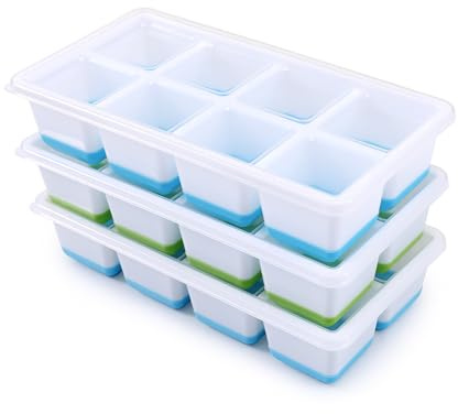 3 Pack Große Silikon Eiswürfelform mit Deckel BPA Frei, Eiswürfelbehälter Stapelbar, Sichere Gesunde Eiswürfel Form für Cocktail Whiskey Kaffee (2 Blau+Grün)