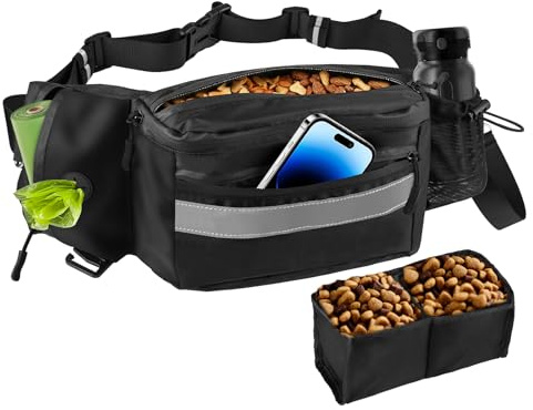Razobws Sac Friandise pour Chien avec Poche IntéRieure Amovible pour, Distributeur de Sacs à Déjections, Poche pour Téléphone Portable Sac à Nourriture Multifonction pour L'entraînement et Les