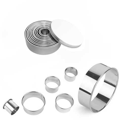 Yeenano Ausstechformen,11 PCS Ausstechformen Set,Runde Ausstechformen Plätzchen Ausstecher Rund,Kreisförmige Keksausstecher,Edelstahl Ausstechformen für Gebäck,Donuts,Fondant,Backen,DIY-Kuchen