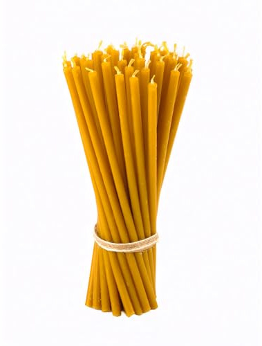 DAV Candles Natural Beeswax Church Taper Candles, 19.5 cm (195 mm) x 7 mm, Cotton Wick, Approx. 60–70 Min Burn Time, Pack of 40