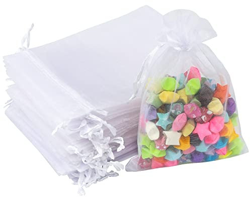 Saquitos de regalo de organza, 100 unidades, bonitas bolsas para entregar regalos a sus invitados, 10 cm x 15 cm, Weiß, blanco
