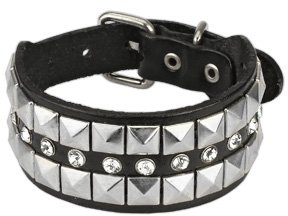 Bungsa Kunstlederarmband mit Nieten und Strass schwarz unisex