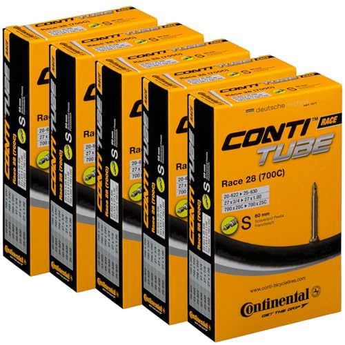 Continental Bicycle Tubes Race 28 700x20-25 SV60 Presta Valve 60mm Bike Tube - Value Bundle 5-in-1 Bicycle Tube 700c